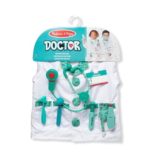 Melissa & Doug Doctor Costume Dress-Up Set for Kids (8-Piece) – Pretend Play Outfit with Stethoscope, Coat & Accessories –...