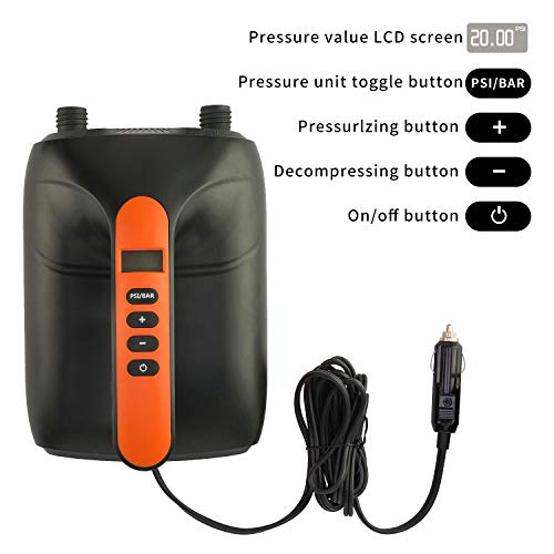 Tuomico 20PSI High Pressure SUP Electric Air Pump,Dual Stage Inflation Paddle Board Pump for Inflatable Stand Up Paddle Bo...