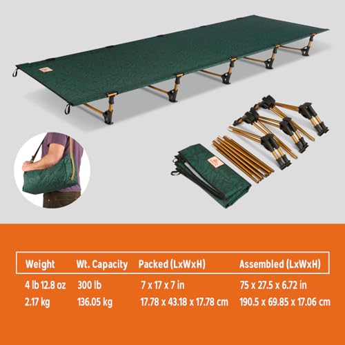 Kelty Lowdown Camping Cot, Tent and Car Camping Bed, Aluminum Frame, Lightweight Carry Size, Fern Green