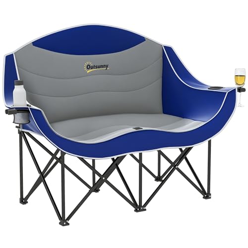 Outsunny Double Camping Chair for Adults, Padded Folding Camp Chair for 2 Person with Armrest, Wine Glass Holder, Cup Hold...