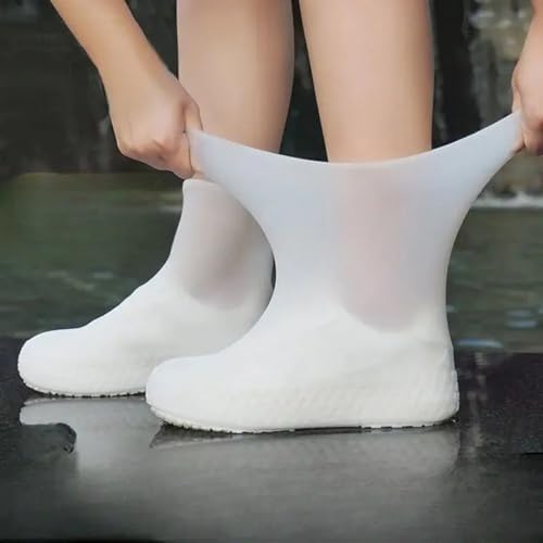 2Pairs Latex Rain Boots, Waterproof Shoe Covers, Reusable for Outdoor Rain Protection - WHITE