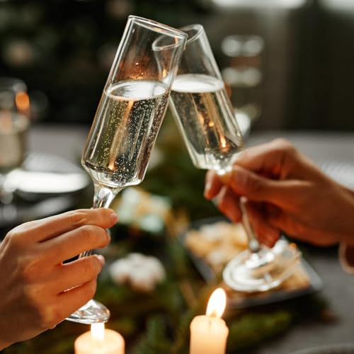PARACITY Champagne Flutes, Champagne Glasses Set of 2, Elegant 6oz Glass Champagne Flutes, Gift for Birthday, Wedding, Chr...