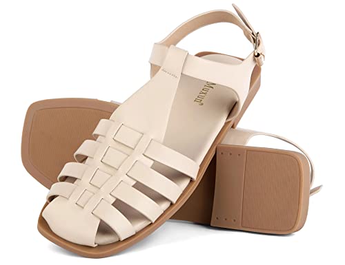MaxMuxun Women's Flat Sandals Closed Toe Summer Roman Sandals Beach Sandals Square Toe Gladiator Outdoor Shoes