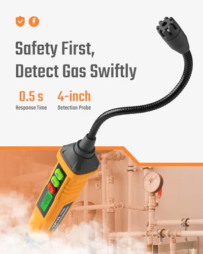 TopTes PT210S Gas Leak Detector, Natural Gas Detector with 4-inch Probe, Propane Leak Detector Locating Combustible Gases ...
