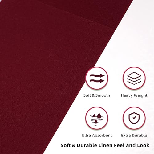 KAMMAK Burgundy Napkins Disposbale Wine Red Cloth like Paper Dinner Napkins with Pocket 100 Pack Guest Hand Towel for Part...