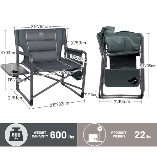 Timber Ridge XXL Directors Chair, 600lbs Capacity Heavy Duty Folding Camping Chair with Side Table & Insulated Pocket, Ove...