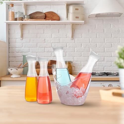 Funnymoom 6 Pcs Acrylic Ice Bucket for Parties 4l Oval Beverage Tub 47 oz Plastic Water Carafes with Lids Plastic Pitcher ...