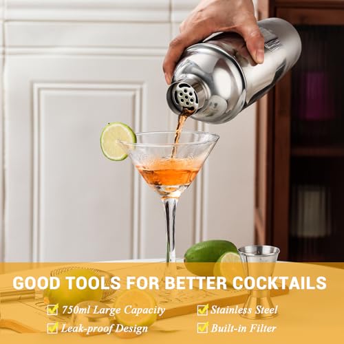 Bartender Kit Cocktail Shaker Set, Stainless Steel Cocktail Kit with 12 Piece Bar Accessories, 25oz Shaker Bar Set Drink M...