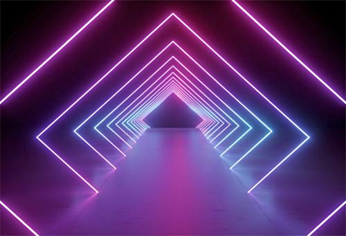 Leowefowa 10x8ft Let's Glow Neon Party Backdrop Vinyl Futuristic Square Neon Lights Tunnel Decades Party Photography Backg...