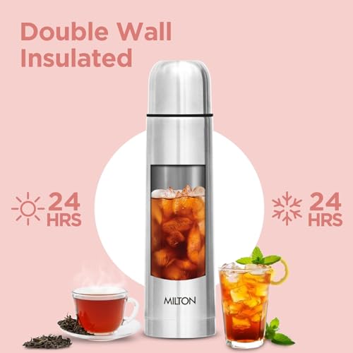 Milton Thermosteel Flip Lid 750, Double Walled Vacuum Insulated Thermos 750 ml | 25 oz | 24 Hours Hot and Cold Water Bottl...