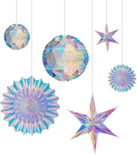 BTSD-home Iridescent Party Decorations with Hanging Honeycomb Ball Decorative Paper Fan Snowflake Garlands Birthday Weddin...