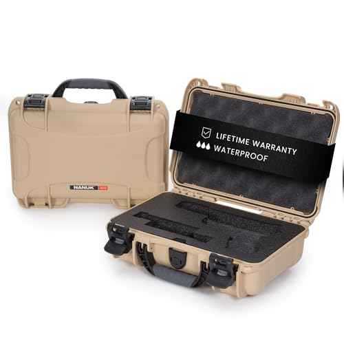 NANUK 909 Glock Pistol Case, Holds Most Glock Pistols and Two Magazines, Tan
