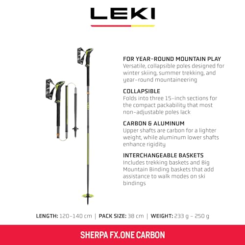 LEKI Sherpa FX.One Carbon Collapsible Lightweight Trekking Poles for Backcountry Skiing, Hiking, & Mountaineering