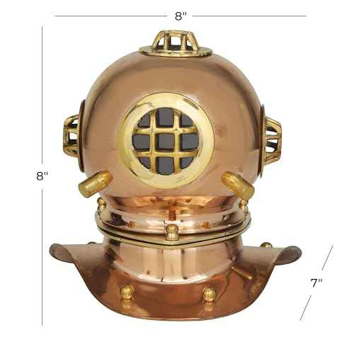 Deco 79 Metal Diver Helmet, 8" x 7" x 8", Brass