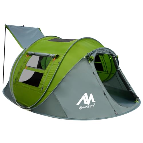 4 Person Pop Up Tents for Camping - AYAMAYA Waterproof Instant Family Tents with Skylight & Removable Rainfly, Upgraded La...