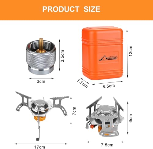 WADEO Camping Gas Stove, 3700W Portable Backpacking Stove with Piezo Ignition, Portable Burner, Camping Stove Adapter and ...