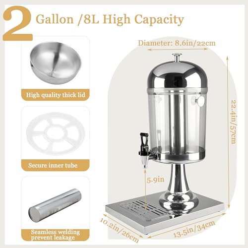 OIHYA 2 Gal Single Beverage Dispenser, Hot Cold Drink Dispenser with Ice Container and Stainless Steel Drip Trays for Part...