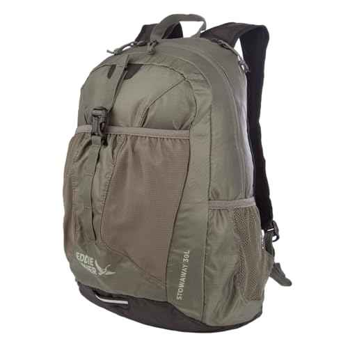 Eddie Bauer Stowaway Packable Backpack 30L with Water Resistant Finish and 2 Mesh Side Pockets for Water Bottles - Spruce
