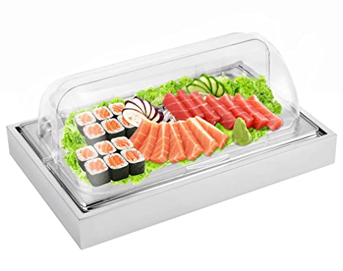 YMJOINMX Ice Food Serving Display Tray with Clear Roll Top Cover Buffet Cold Serving Cooler Platter w/ 2 Ice Packs Cooling...