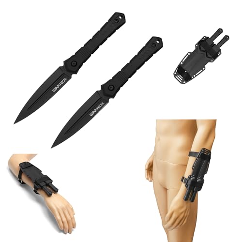 LALAPORT 7.5” Dual Arm Tactical Fixed Blade Knife Set | Spear Point Knives with Forearm Sheath | Survival EDC (BLACK)