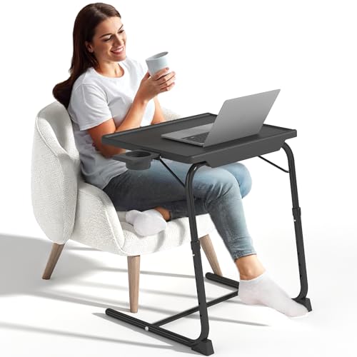 IWDOO TV Tray Table, Adjustable TV Dinner Table for Eating on Couch with Cup Holder, Folding Couch Desk with 6 Height & 3 ...