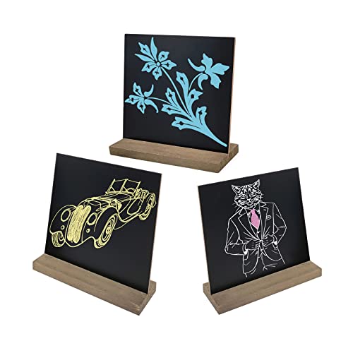 DSTELIN 5 X 6 Inch Mini Tabletop Chalkboard Signs with Vintage Style Wood Base Stands, Set of 9