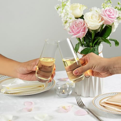 Ocean ice Stemless Champagne Flutes 9oz, Champagne Glasses Set of 4, Mimosa Glasses, Hand Blown Crystal Glass Champagne Fl...