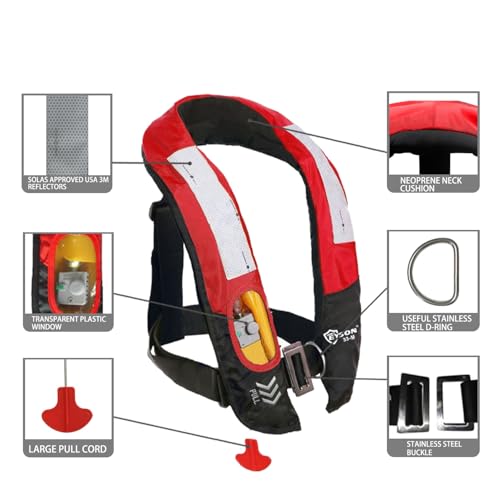 Eyson Inflatable Life Jacket Life Vest Highly Visible Manual for Adults (Red)