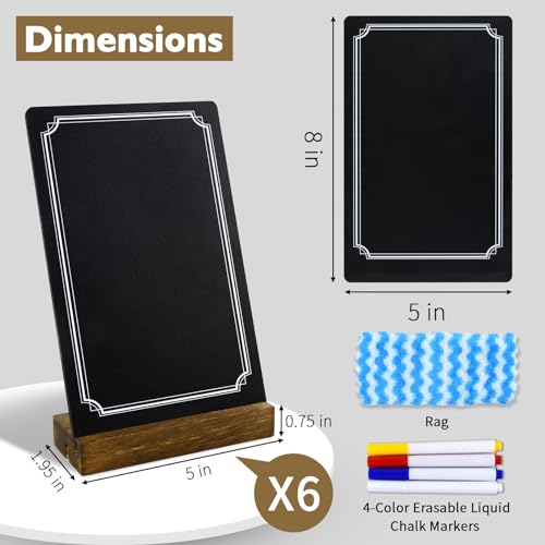 Horchen 6 Pack Small Chalkboard Signs With Stand, 8x5'' Table Top With Wooden Base, Double-Sided Mini for Food Message Boa...