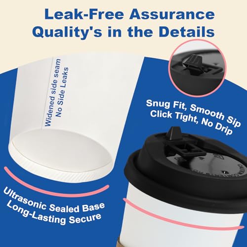 16 oz Coffee Cups + 16 Extra Cups Bulk Disposable To-Go Paper Cups with Lids and Sleeves for Hot Beverage, Chocolate, Coco...