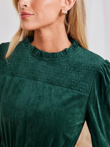 CUPSHE Women Ruffle Fall Dresses Long Bubble Sleeve Crewneck Smocked Waist Holiday Party Winter Mini Dress