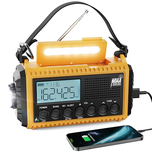 Raynic Emergency Radio, 5000mAh/18500mWh Weather Radio, Solar Hand Crank Radio with AM/FM/SW/NOAA Alert, Cell Phone Charge...