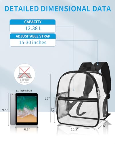 Paxiland Clear Backpack Stadium Approved 12×12×6 with Reinforced and Wider Shoulder Straps, Small Clear Bag for Schools, C...