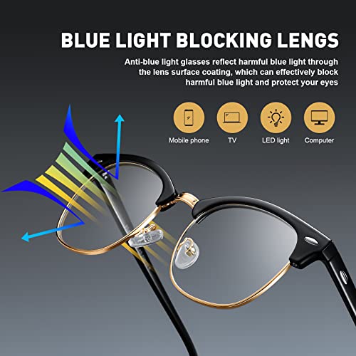 AOMASTE Blue Light Blocking Glasses Vintage Half Frame UV Clear Lens Anti Eyestrain Computer Gaming Glasses for Women Men