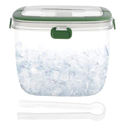 Abizarch 5L Portable Ice Cube Storage Bin, Clear Ice Bucket for Freezer with Lid & Tong for Outdoor Camping, Plastic Refri...