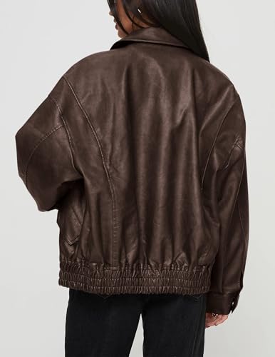 PRETTYGARDEN Women's Faux Leather Motorcycle Jacket Trendy Fall Spring Clothes Oversized Zip Up Winter Coat Outerwear