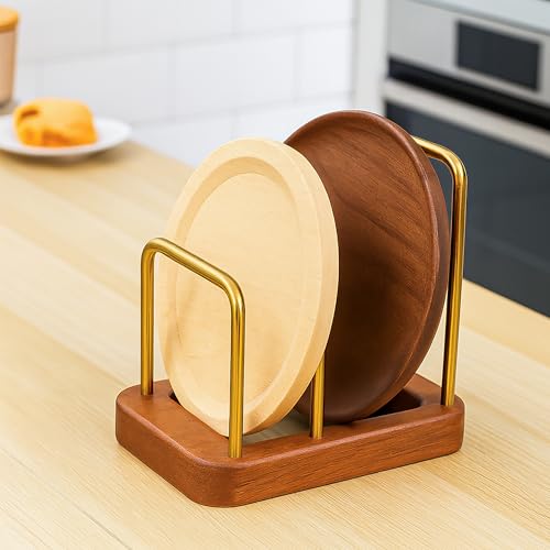 Chopping Board Rack with Wood Base – Multi Layer Kitchen Organizer Stand for Cutting Boards Pot Lids, Baking Trays Pans an...