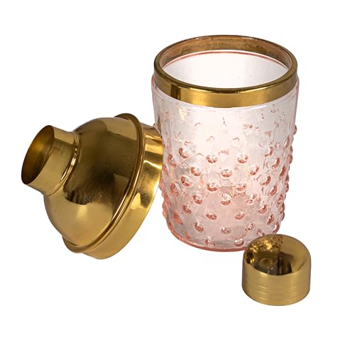 Creative Co-Op Hand-Blown Glass and Stainless Steel Hobnail Cocktail Shaker, Pink and Gold