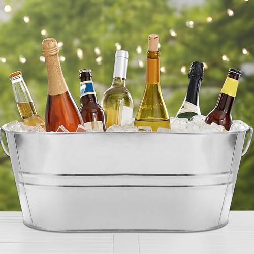 CertBuy 2 Pack Galvanized Tub 4 Gallon Ice Bucket with Handle Large Metal Champagne Drink Bucket Galvanized Ice Buckets fo...