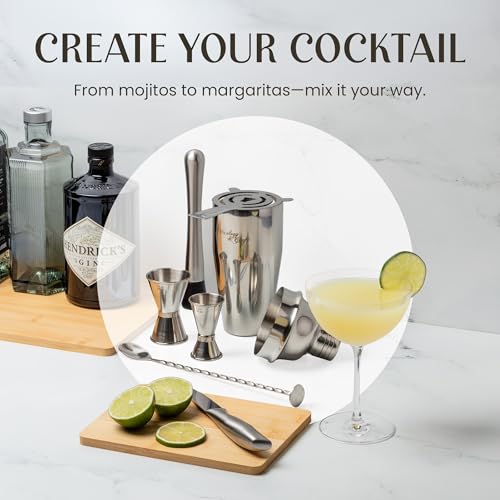 Mixology & Craft 11-Piece Cocktail Shaker Set with Wood Stand | Complete Cocktail Kit Gift Set | Top Bartender Gifts for M...