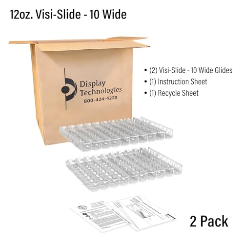 Display Technologies Visi-Slide Gravity Fed Organizer for 12/16oz low ring Beverages on Flat and Angled Shelves in Cold Va...