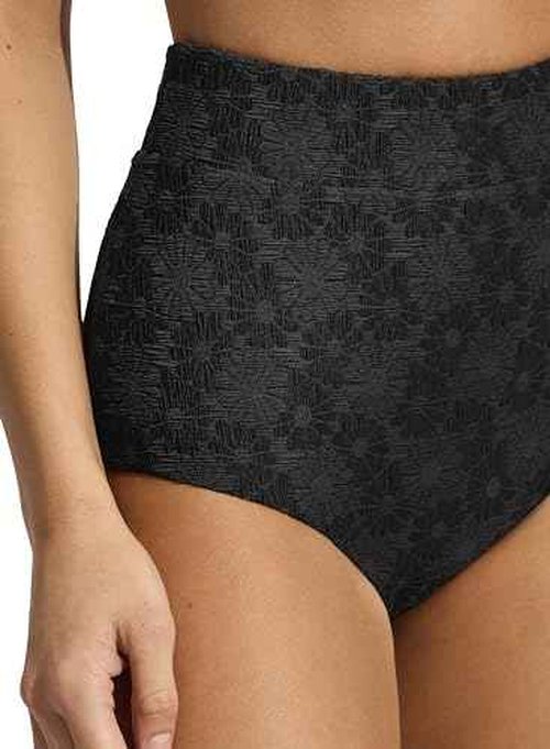 Seafolly Women's Standard High Waisted Full Coverage Low Legline Bikini Bottom Swimsuit, Marloe Black