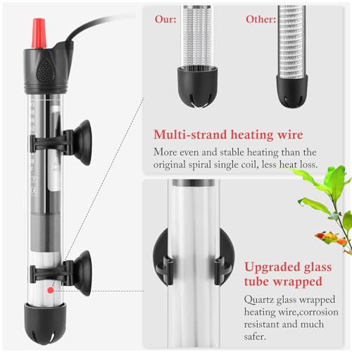 FEDOUR Aquarium Heater 50W 100W 300W, Submersible Glass Fish Tank Heater for Fresh and Salt Water (50W)