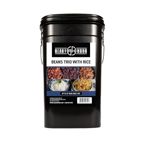 Ready Hour Beans Trio with Rice Kit Bucket (100 Servings) Survival Beans and Rice, Survival Food Storage, Emergency Prepar...