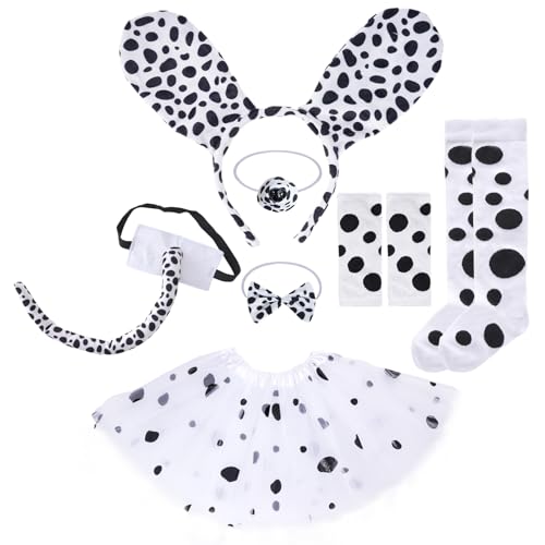 cnomg Dalmatian Costume 101 Days of School Costume Animal Costumes Kit Headband Nose Bow Tie Tail Tutu Skirt for Cosplay A...