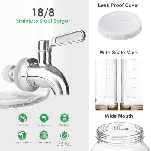2 Gallon Drink Dispenser for Parties（7600ML）, 1 Pack Leak Proof Beverage Dispenser with Stand AND Handle, Glass Water Disp...
