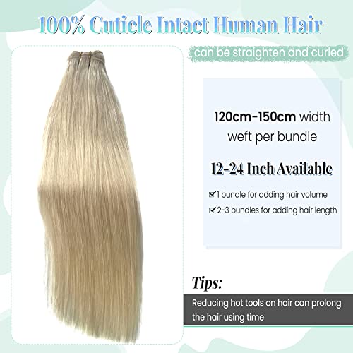 Sew in Hair Extensions Real Human Hair,Blonde Weft Hair Extensions Human Hair Bundles Hand Tied Weft Hair Extensions Human Hair 22 Inch 120G Sew in Weft Hair Extensions for Women