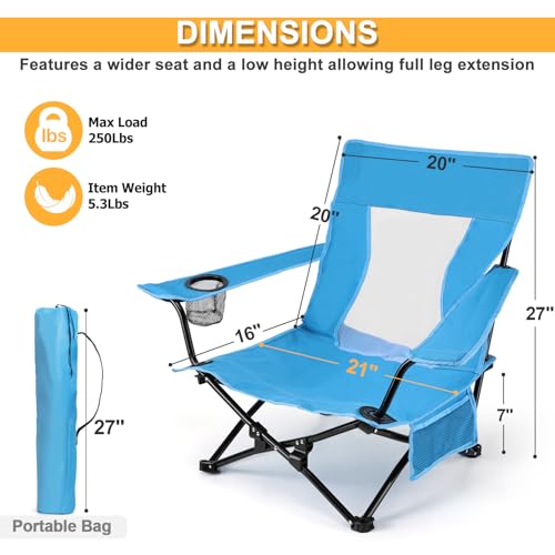 Joyfair Beach Camping Chair (2 Pack), Outdoor Folding Lawn Chair for Adults, Heavy Duty Portable Chair with Armrest for Ou...