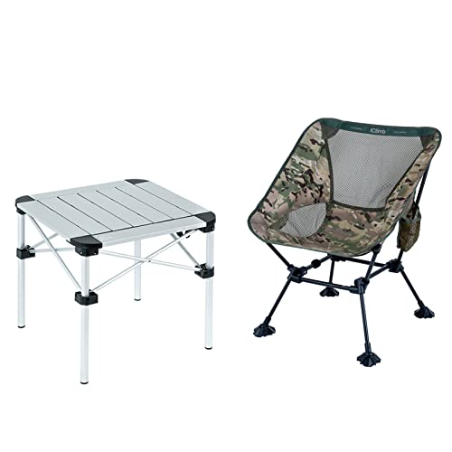 iClimb 1 Lightweight Stable Folding Square Table and 1 Ultralight Compact Anti-Sinking Large Feet Chair Bundle, for Adult ...