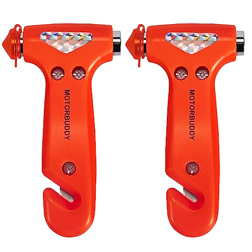 MOTORBUDDY 2-Pack Car Safety Hammer Seatbelt Cutter, Auto Emergency Escape Hammer with Window Glass Breaker and Seat Belt ...